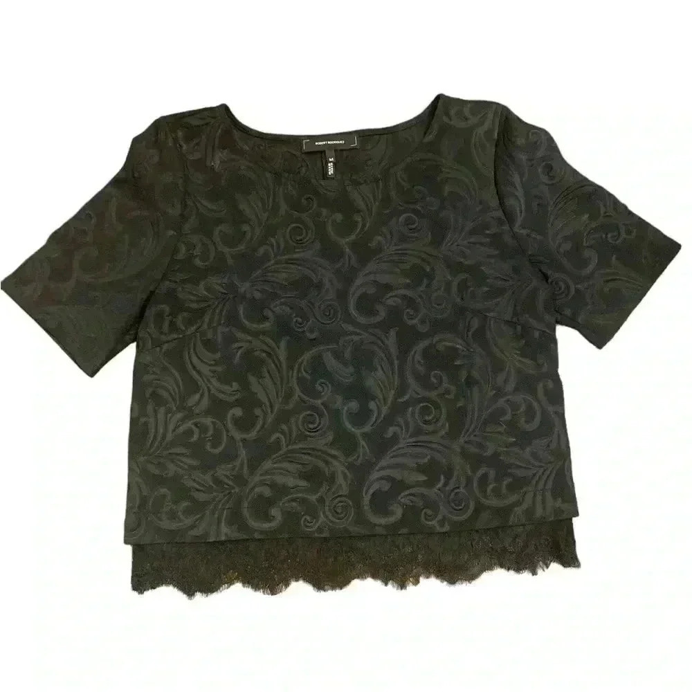 Robert Rodriguez Black Lace Trimmed Monochrome Filigree Size Medium.